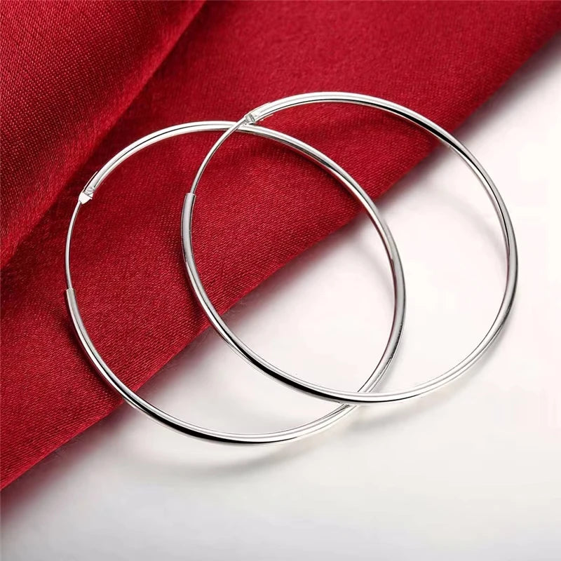 925 Sterling Silver Round Circle 35/50/60mm Hoop Earrings For Woman
