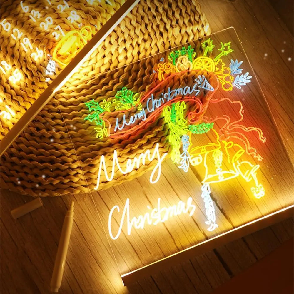 LED Note Board With Night Light Colorful 7 Pens DIY Acrylic Message
