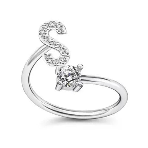 LATS Zircon Initial A-Z Letter Rings for Women Girl Adjustable Opening