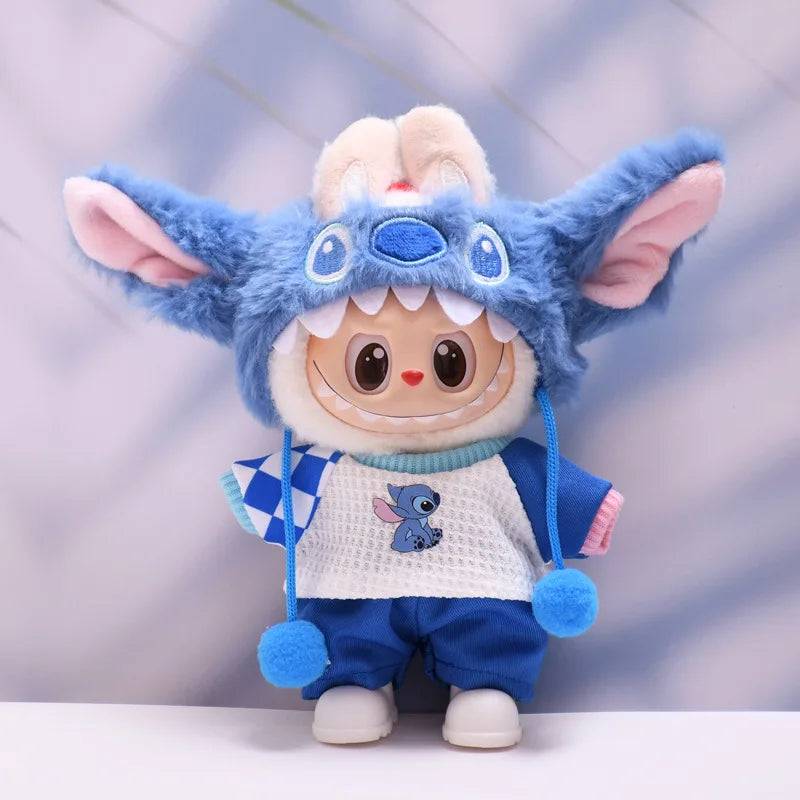 for 17cm Labubu Doll Clothes Fashion Clothes Plush Stitch Set Doll