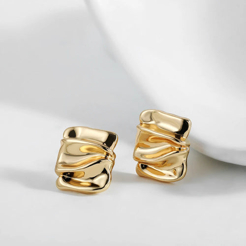 Punk Gold Plated Square Polished Small Stud Earrings for Women Girls