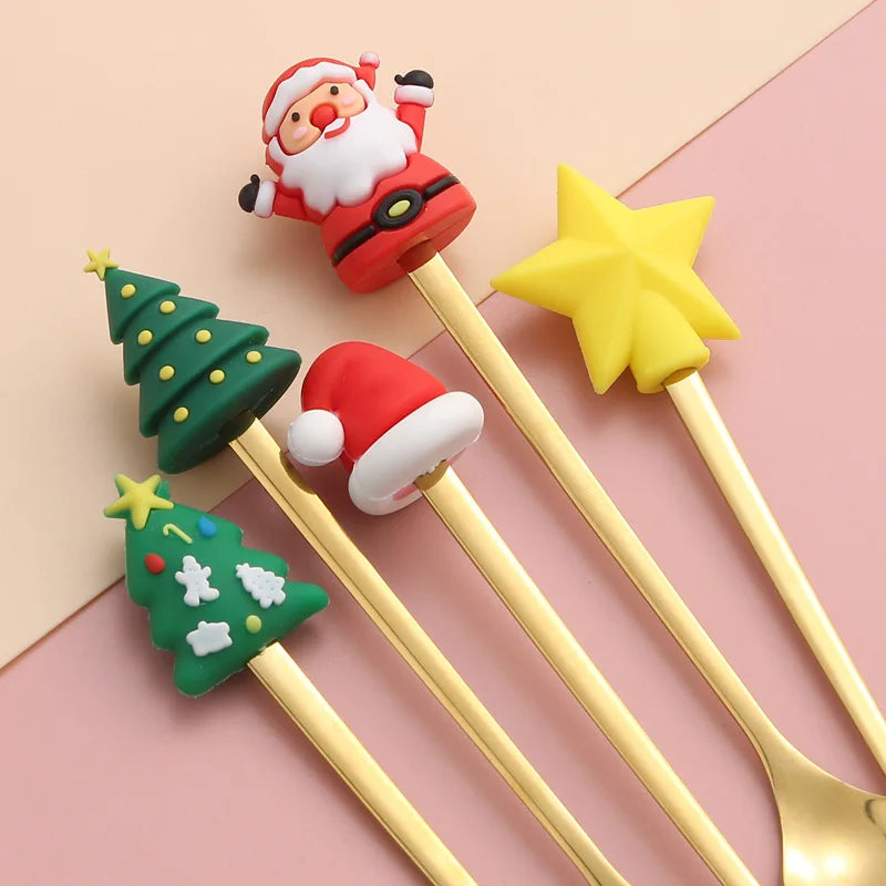 (2/4/6pc) Christmas Spoon and Fork Set Stainless Steel Creative