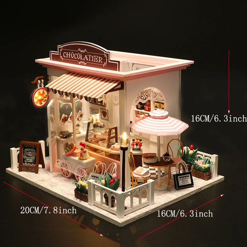 Doll House Kit Wooden Puzzle Assembly Building Model Toys Hourly Light