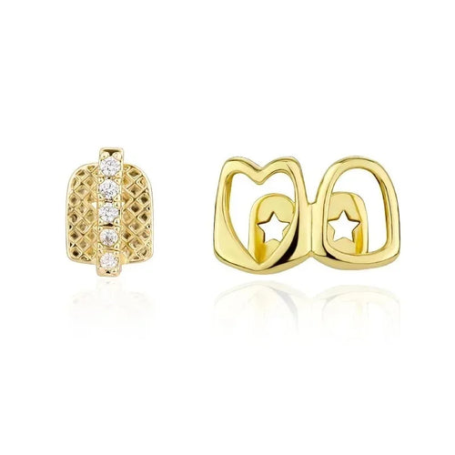 Golden Grillz Tooth Jewelry Set Copper Inlaid Zircon Hollow Heart