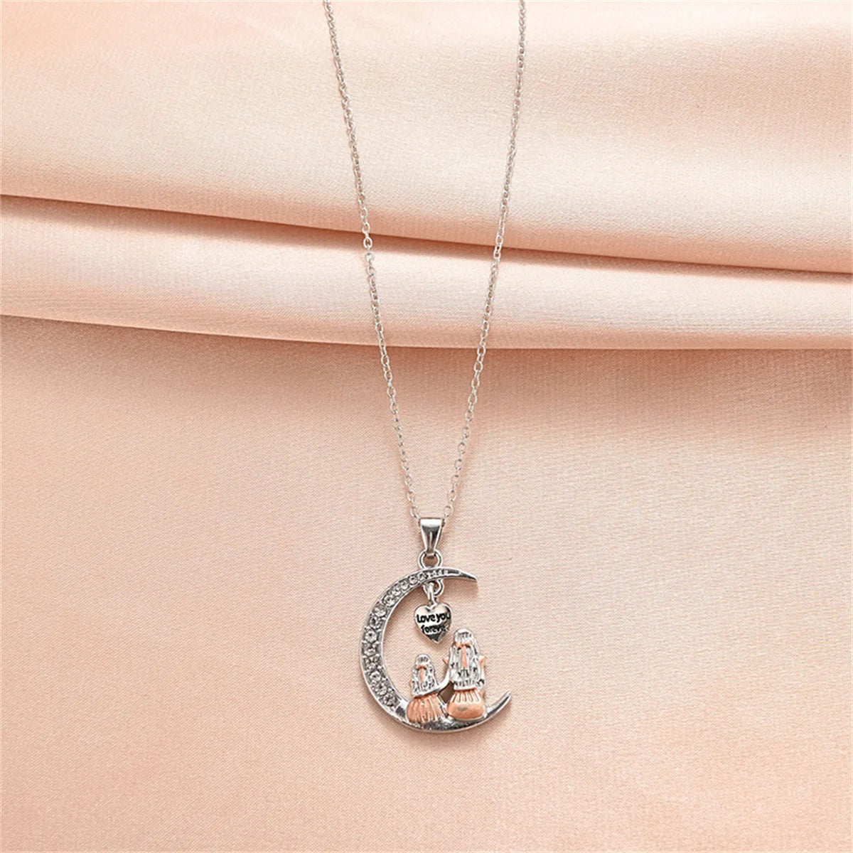 Fashion Mom Daughter Moon Pendant Necklace Love You Forever Heart