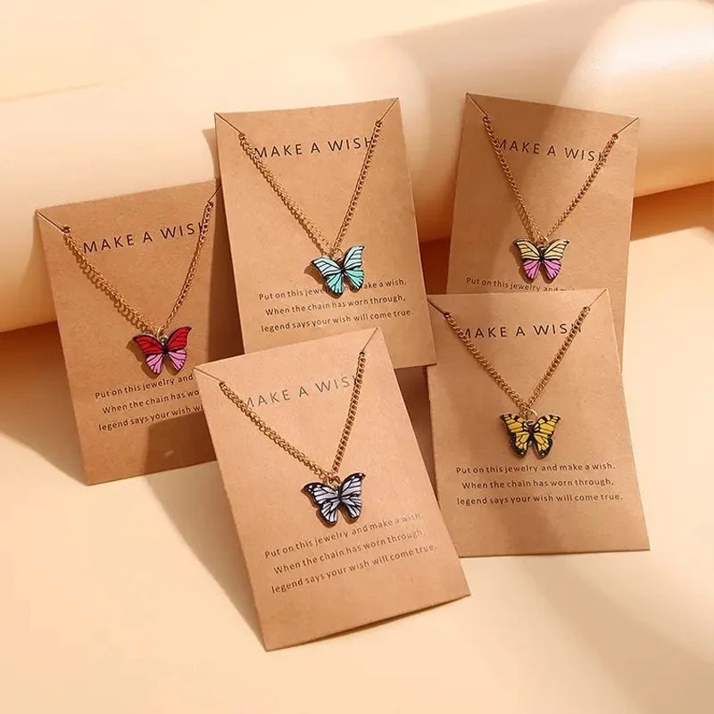 5 Pcs Fashion Boho Colorful Butterfly Necklaces Set for Women Korea