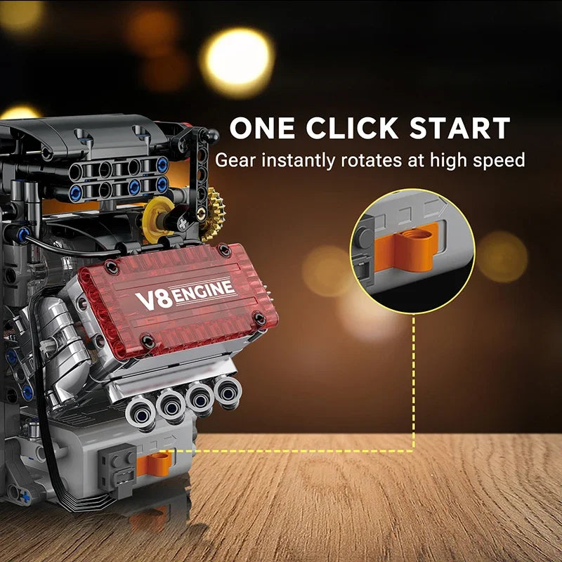 Brick V8 Engine Motorized Simulation Model Electrically Drive Building
