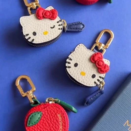Vintage Leather Hello Kitty Keychain Pendant Accessories Kawaii Charm