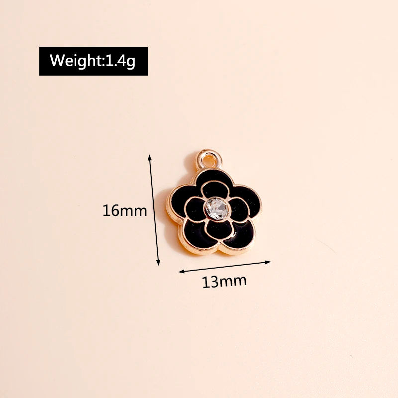 10pcs/lot 13*16mm Enamel Crystal Flower Charms DIY for Necklaces