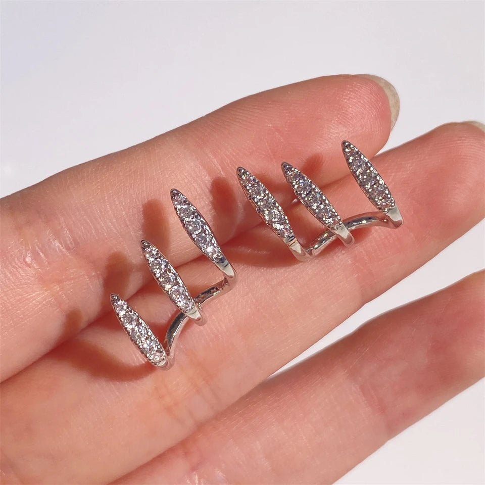 ZAKOL 2pcs Elegant Cubic Zirconia Three-Claw Earrings for Women