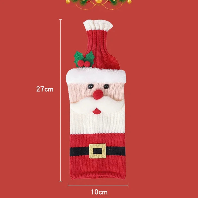 Christmas Wine Bottle Cover Set Santa Snowman Woven Wine Bottle Bags