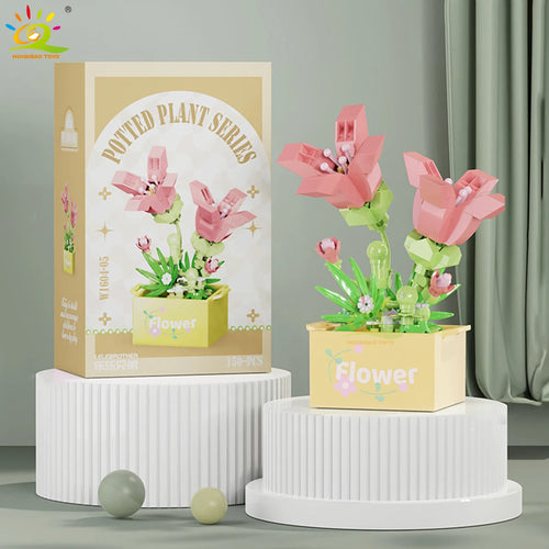 HUIQIBAO MOC Flower Succulent Potted Model Building Block DIY Eternal