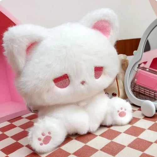 Cute Sleepy Emo Black Cat 16cm Plush Toy Soft Fluffy Cartoon Sitting