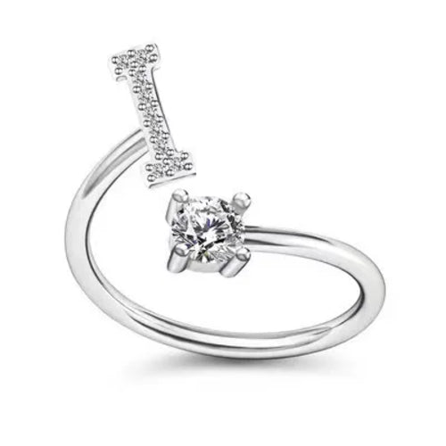 LATS Zircon Initial A-Z Letter Rings for Women Girl Adjustable Opening
