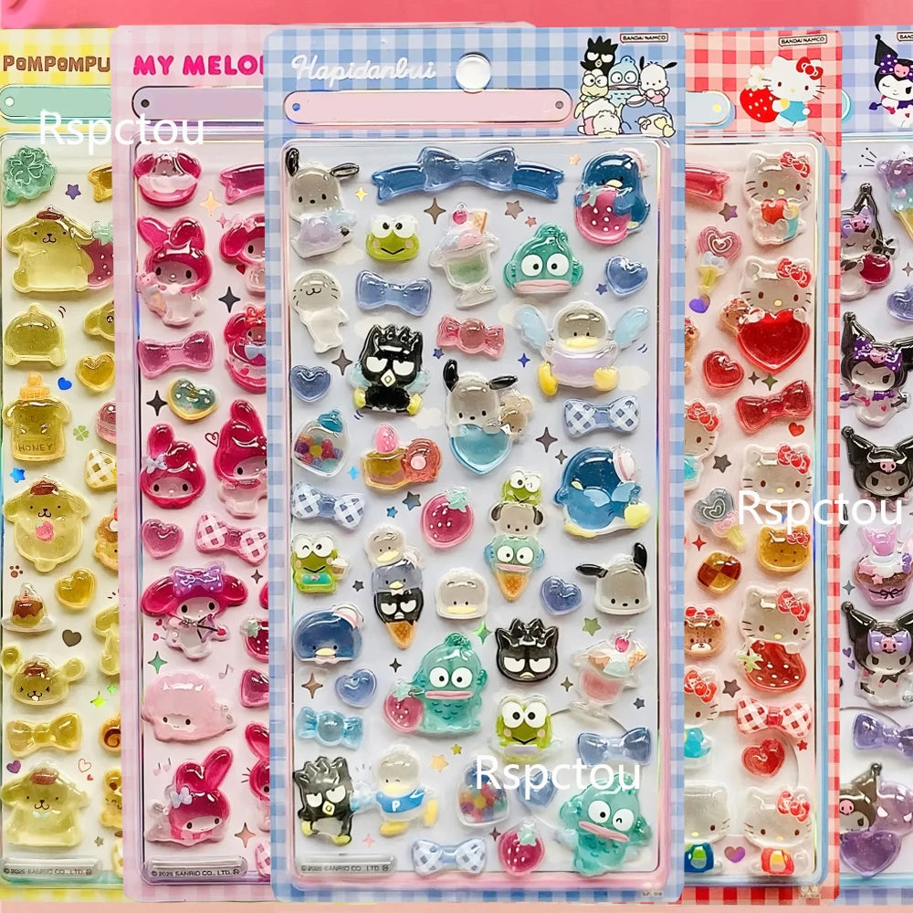 Cute Sanrio 3D Relief Stickers Aesthetic Kuromi Cinnamoroll My Melody