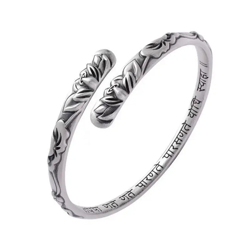 XIYANIKE Vintage Thai Silver Lotus Flower Cuff Bracelet For Women Girl