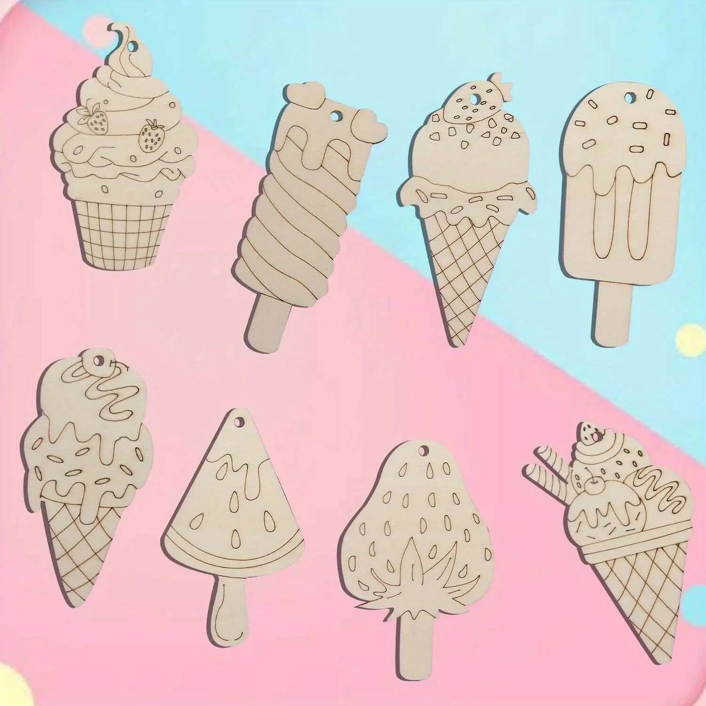 16Pcs Ice Lolly Wooden Crafts Multi Unpainted Hanging Ornmanet For