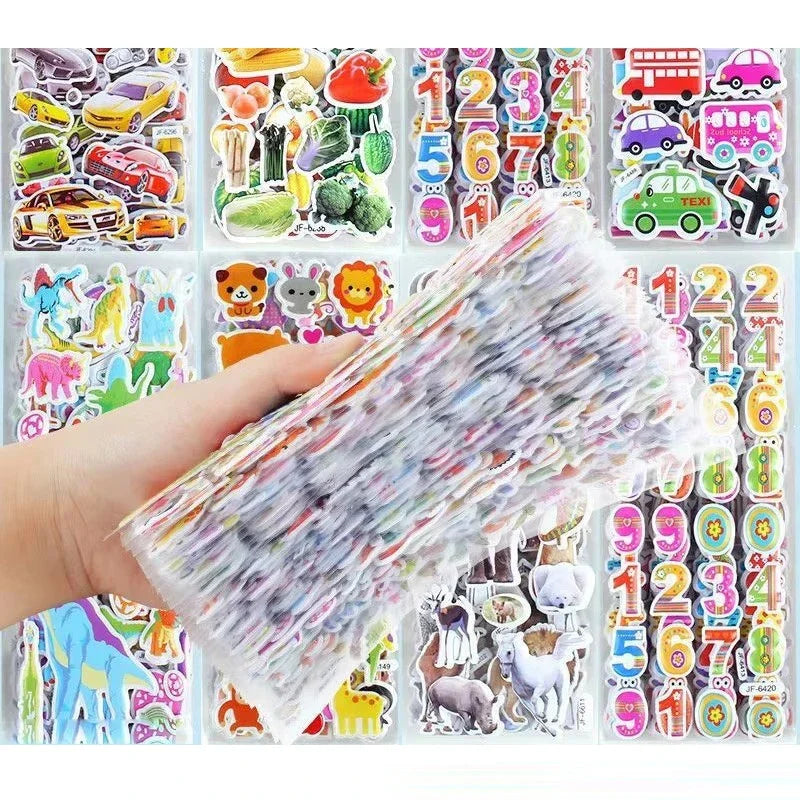 10/20/30/40/50 Sheets 3D Stickers for Kids Puffy Children Stickers