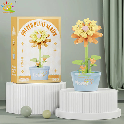 HUIQIBAO MOC Flower Succulent Potted Model Building Block DIY Eternal