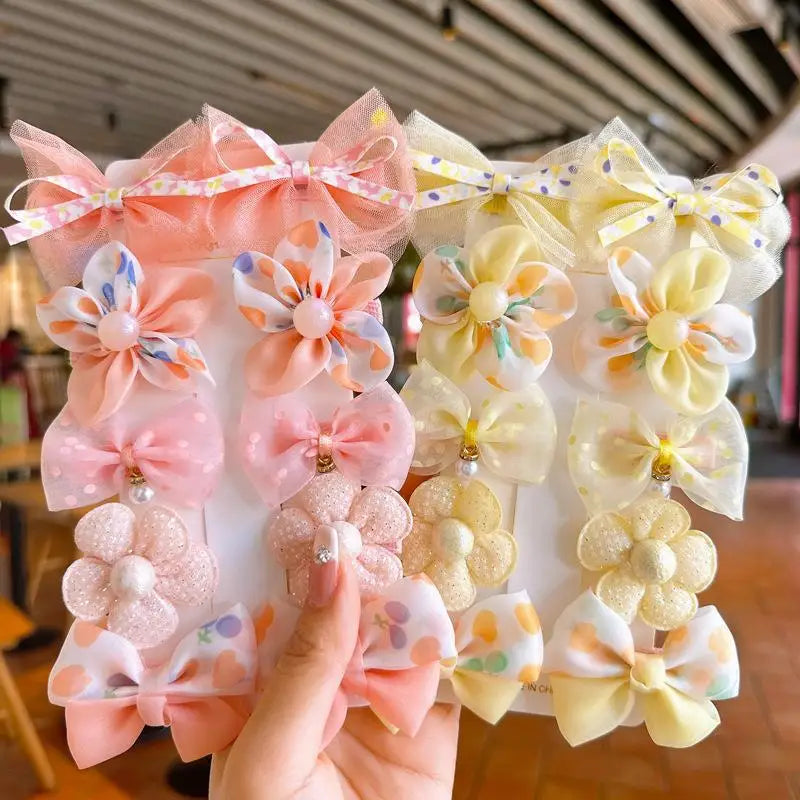 10Pcs/Set Cute Bows Baby Hairclips Lace Flower Children Girls Hairpins