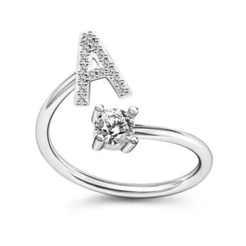 LATS Zircon Initial A-Z Letter Rings for Women Girl Adjustable Opening