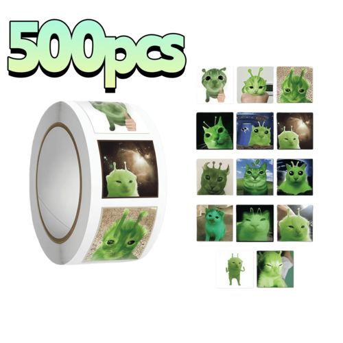 500Pcs Funny Alien Cat Stickers, Quirky Extraterrestrial Kitten Decals