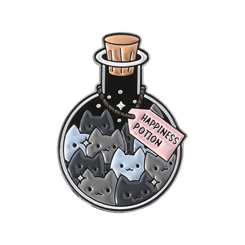 Cartoon Cat Happiness Potion Enamel Pin Cat Enthusiasts Metal Brooch