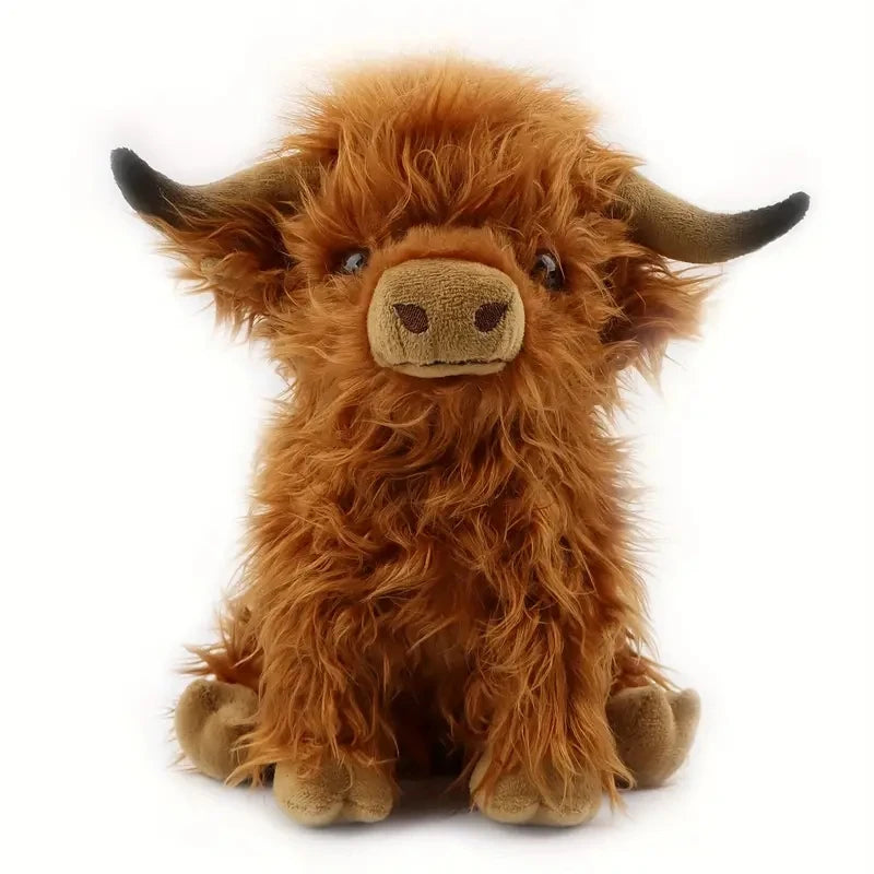 30cm Simulation Kyloe Cream Highland Cow Animal Plush Doll Soft