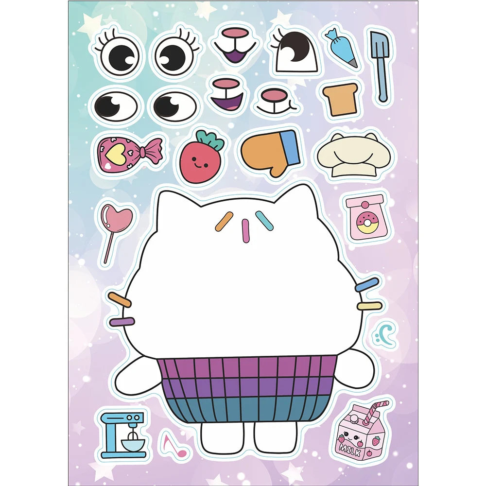 6/12Sheets Gabby's Dollhouse Make A Face Puzzle Stickers Kids Make