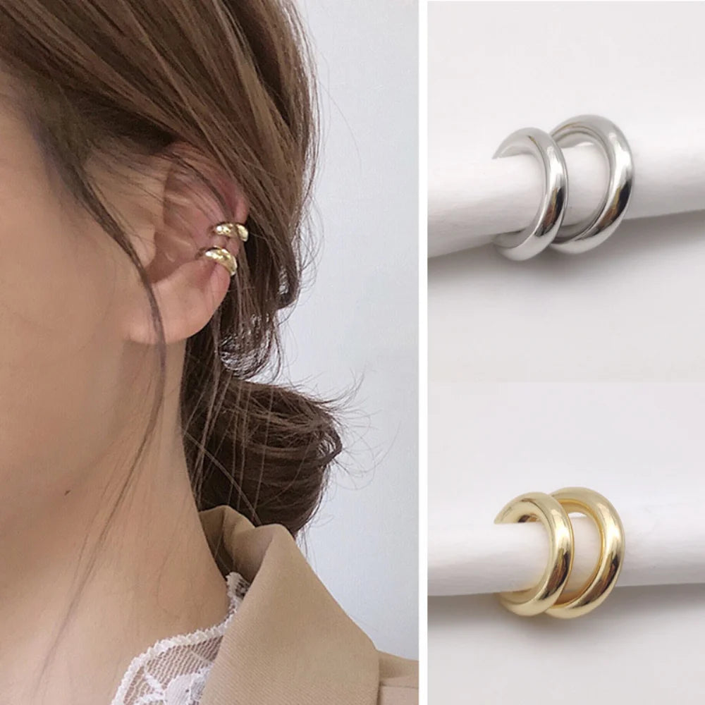 Minimalist Gold Color Round Earrings for Women Earcuff Women No