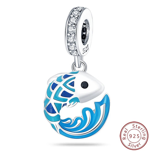 Fit Original 925 Sterling Silver Charms Beads Blue Luminous Whale