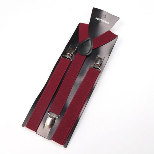 Solid Color Elastic Leather Suspenders Braces Men Women Black Blue Red