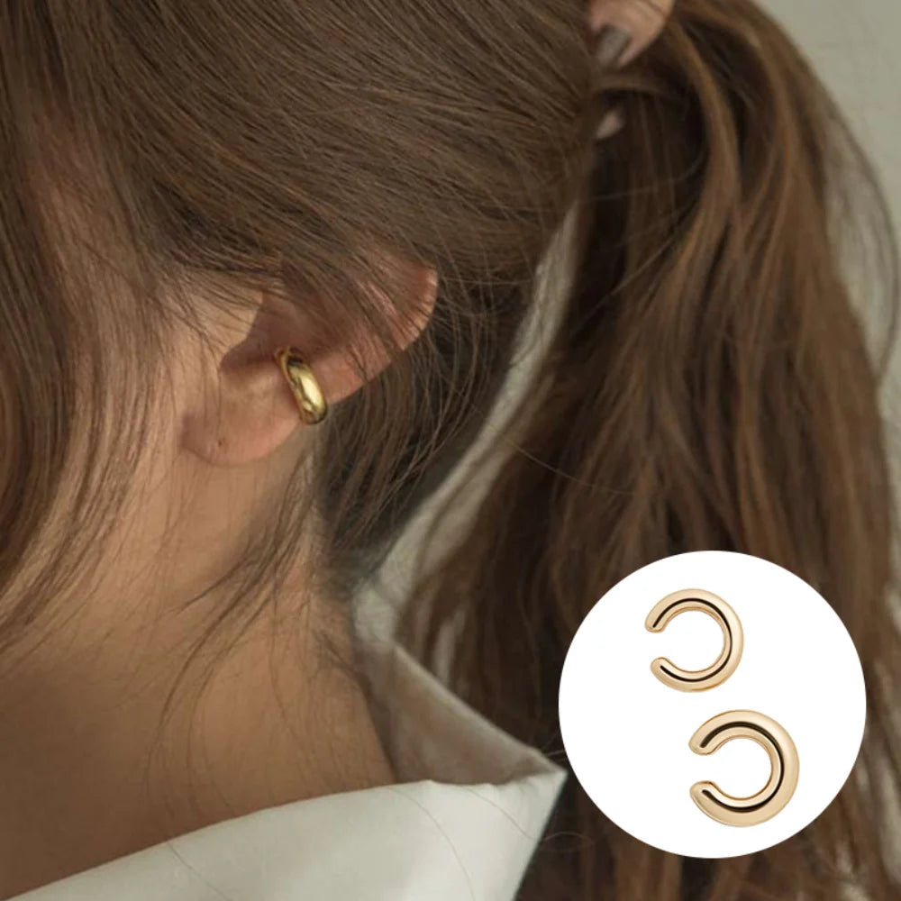 Minimalist Gold Color Round Earrings for Women Earcuff Women No