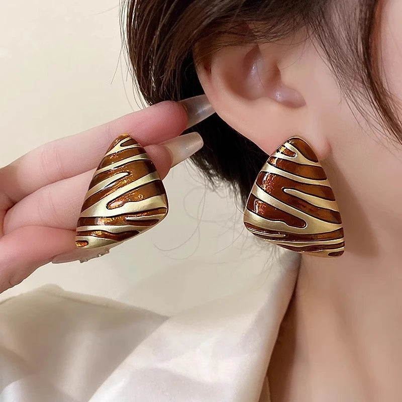 LATS Vintage Triangular Stud Earrings for Women Girls Striped Zebra