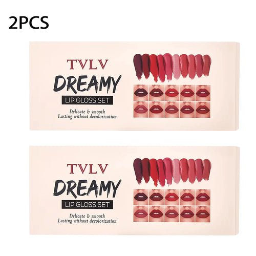 10 Pieces/Set Lip Gloss Velvet Lipstick: Waterproof and Long-Lasting