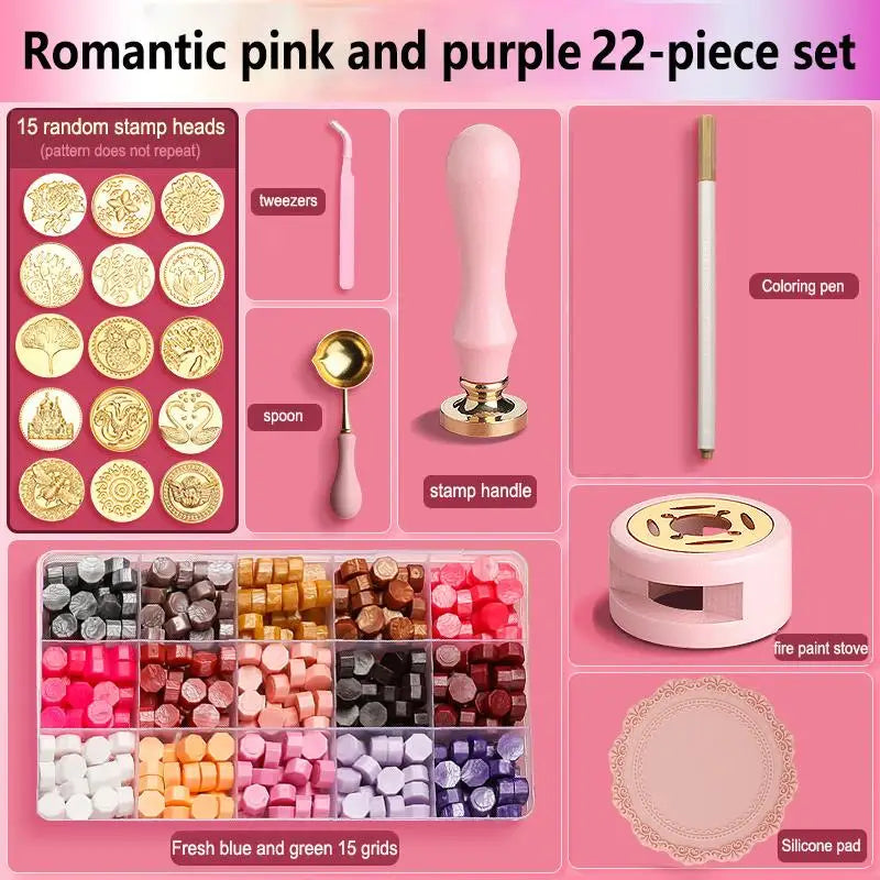 Wax Seal Stamp Set Lacquered Stamp Sealing Wax Kit DIY Craft Supplies
