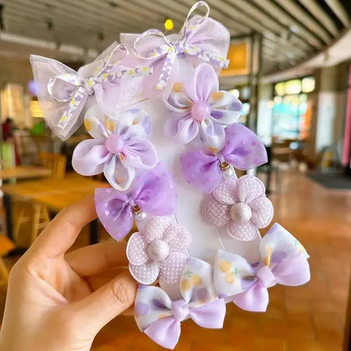 10Pcs/Set Cute Bows Baby Hairclips Lace Flower Children Girls Hairpins