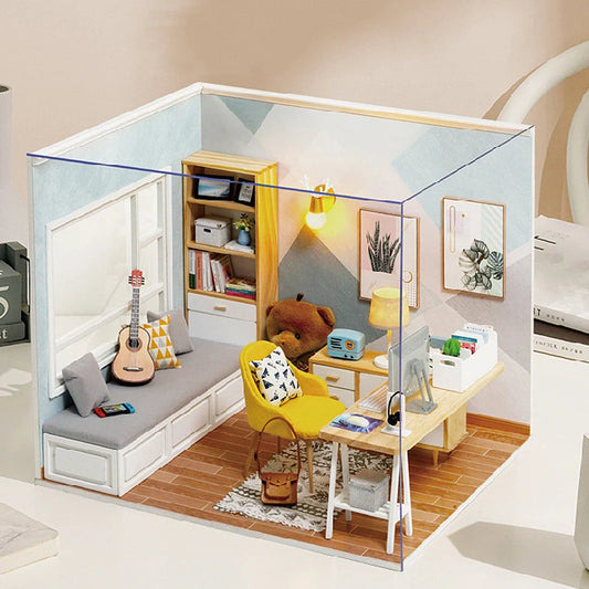 Wooden Miniature Doll House DIY Small House Kit Making Room Toys 3D