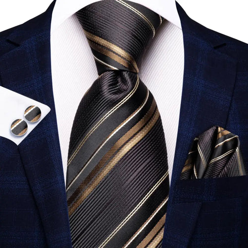 Black Red Striped Silk Wedding Tie For Men Handky Cufflink Gift Men