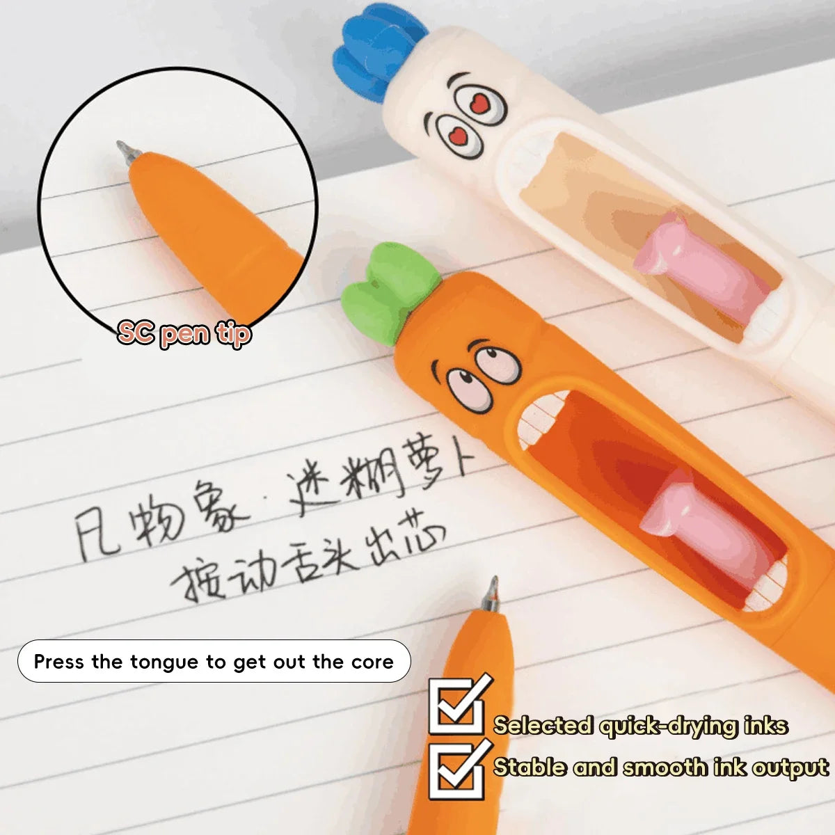 Cute Cartoon Kawaii  Pens Carrot Shaped Gel Pen Design Retractable