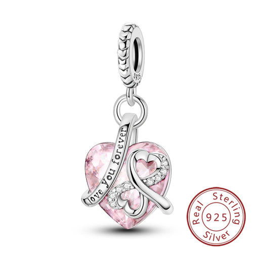 Original 925 Sterling Silver Heart Love Charms Beads Pendant Fit