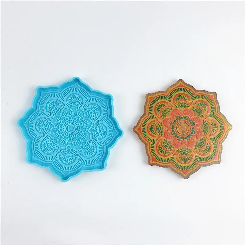 Mandala Coaster Silicone Mold Round Tray Cup Mat Epoxy Resin Casting