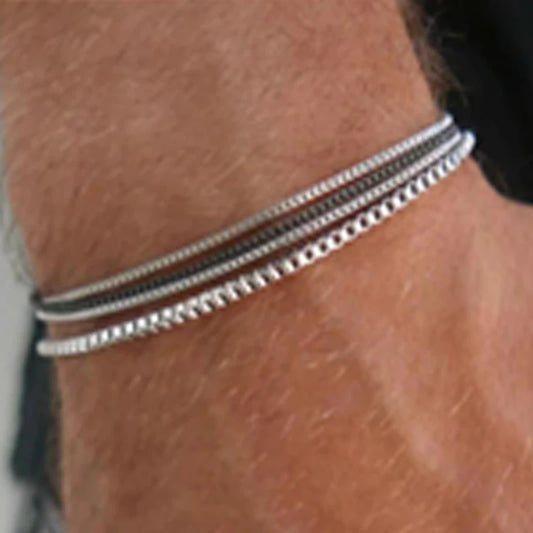 New 4Pcs/Set Vintage Silver Color Box Chain Bracelets for Men Goth