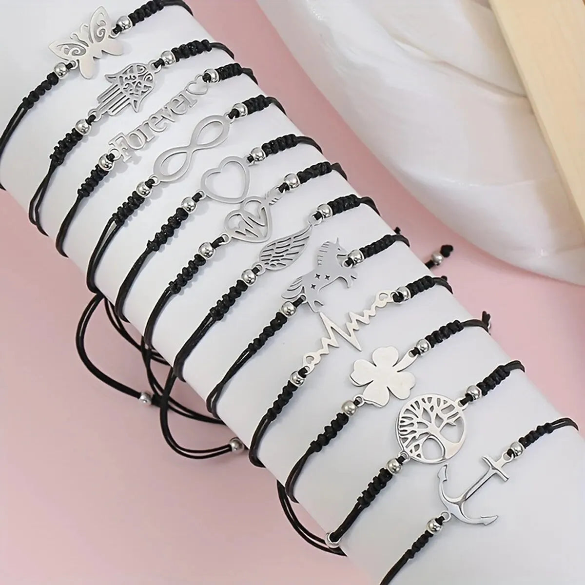 12pcs/set Stylish Stainless Steel Braided Charm Bracelet for Men -