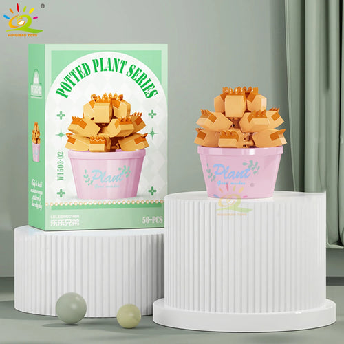 HUIQIBAO MOC Flower Succulent Potted Model Building Block DIY Eternal
