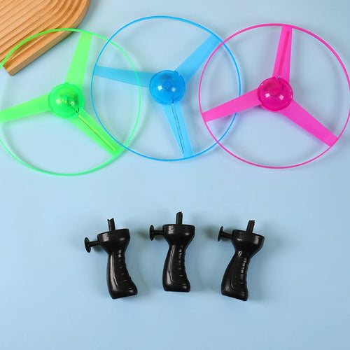 Kids Luminous Flying Disc Propeller Toys LED Lighting Pull String