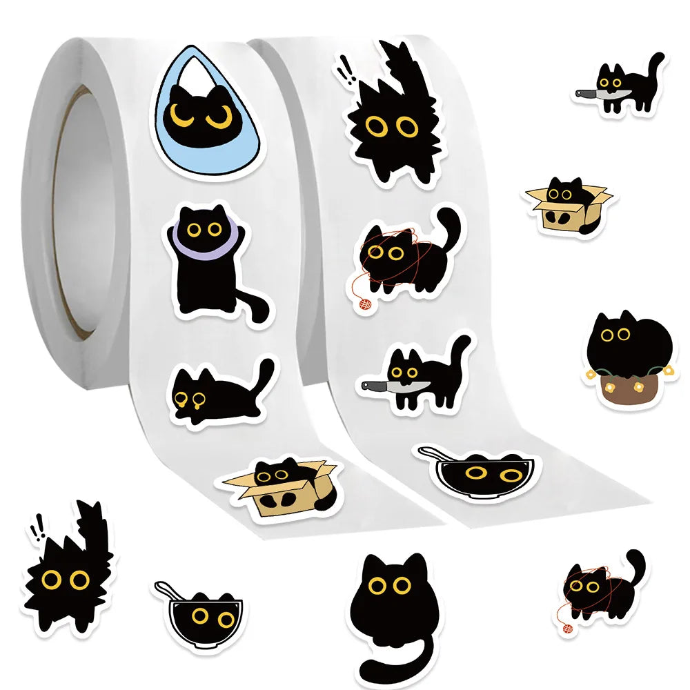 500PCS Ten Different Patterns Black Cat Roll Stickers Small Pattern