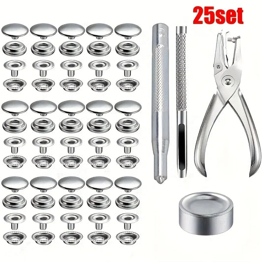 25set Stainless Steel Snap Fastener Kit, 15mm Heavy Duty Snap Button