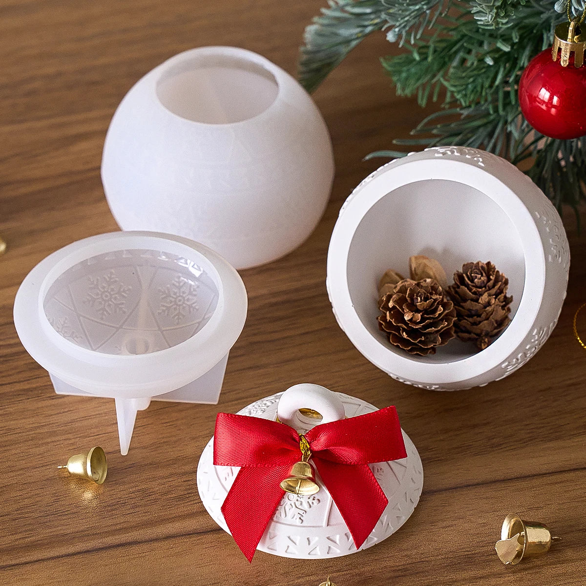 Round Christmas Jar Silicone Mold DIY Handmade Relief Berry Snowflake