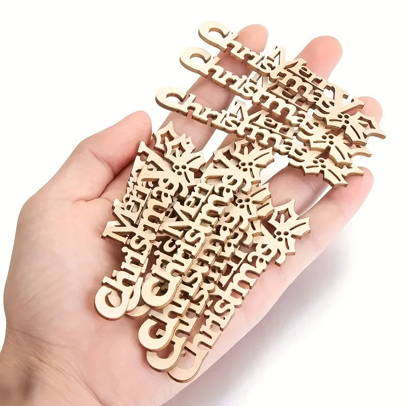 10/30pcs 9x2.5cm/3.54x0.98in Merry Christmas Hanging Ornament Wooden